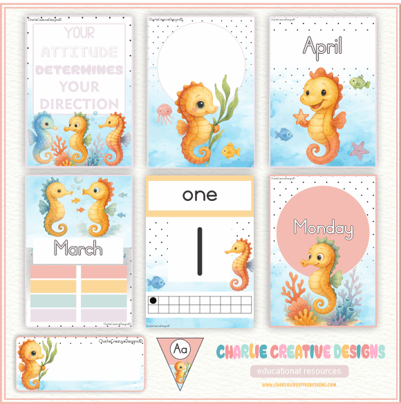 Pastel seahorse classroom theme