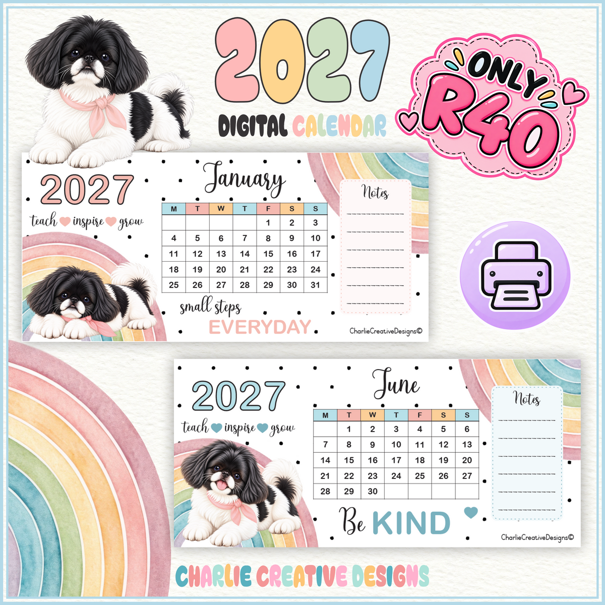 Pekingese and rainbows 2027 calendar