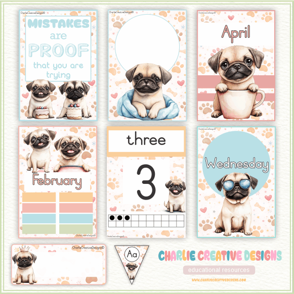 Pastel pug classroom theme