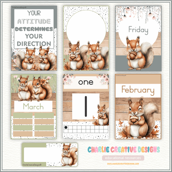 Boho squirrel classroom theme