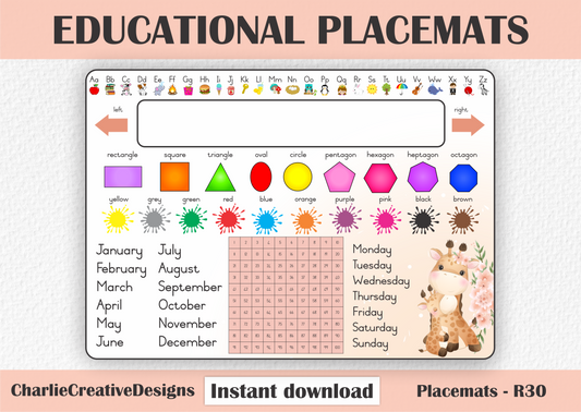 Educational placemat Giraffe