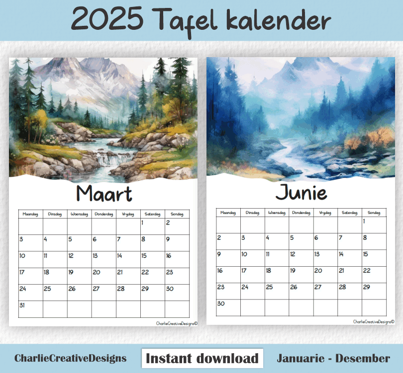 Berge kalender 2025 – Charlie Creative Designs