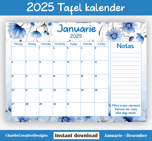 Blou blomme kalender 2025