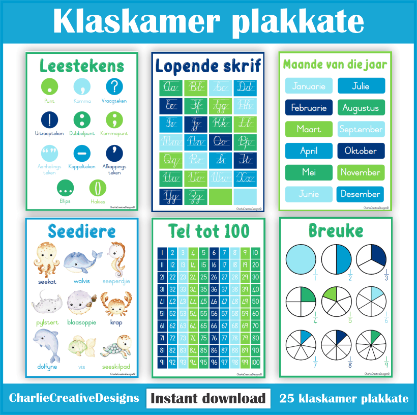 Klaskamer plakkate - Blou en groen