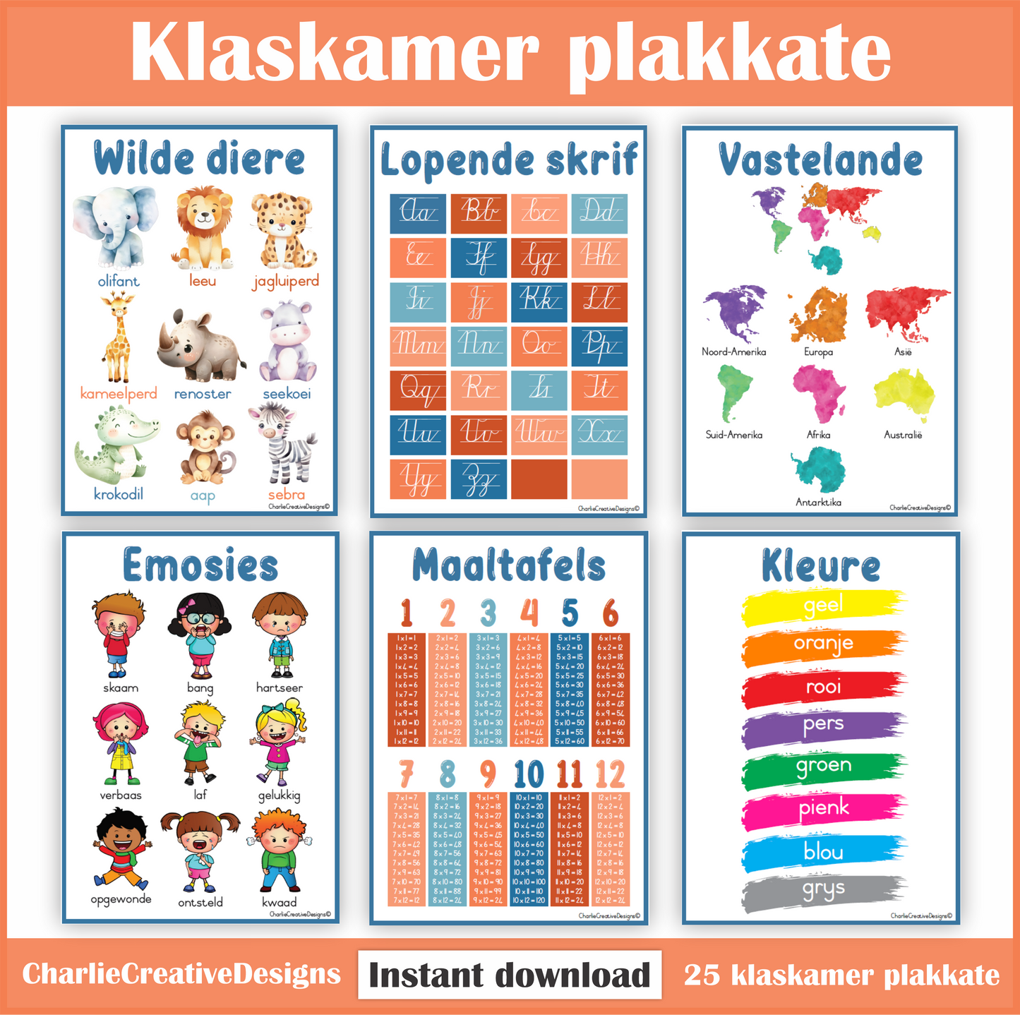 Klaskamer plakkate - Blou en oranje