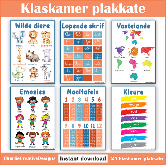 Klaskamer plakkate - Blou en oranje