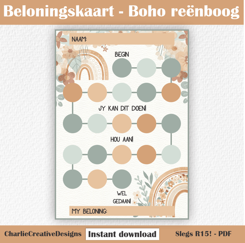 Beloningskaart - Boho reënboog