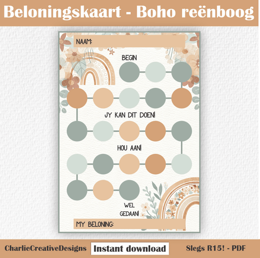 Beloningskaart - Boho reënboog