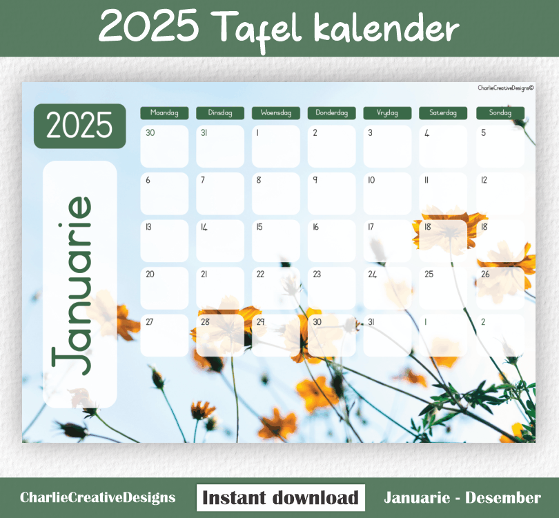 Geel blomme kalender 2025