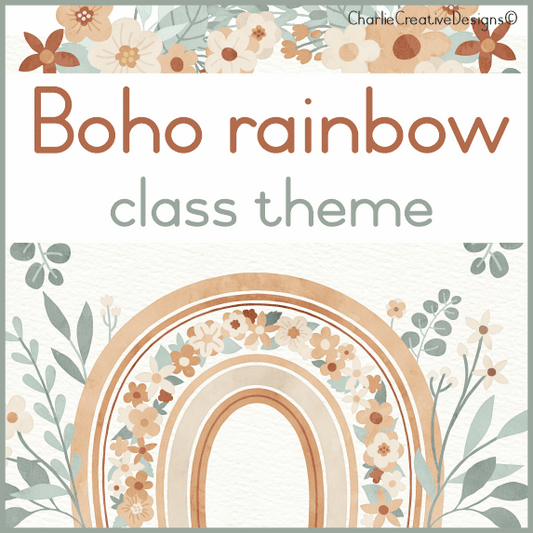 Boho rainbow and flower classroom theme