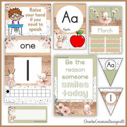 Boho bunny classroom theme