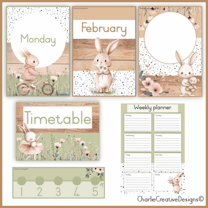 Boho bunny classroom theme