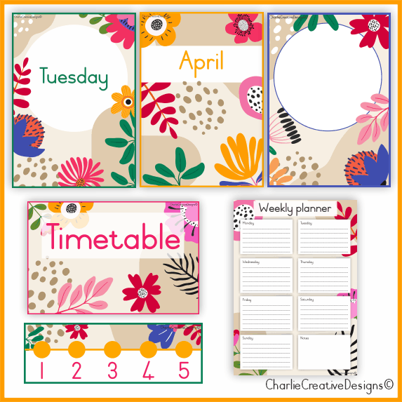 Abstract flowers classroom theme