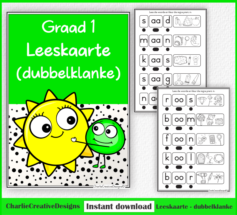 Graad 1 leeskaarte (dubbelklanke)