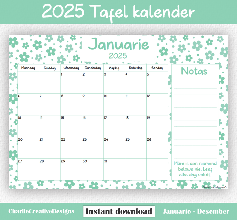 Madeliefie kalender 2025 – Charlie Creative Designs