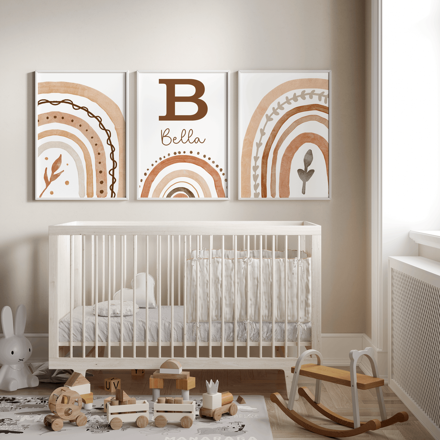 Nursery Wall Art Set - Digital Collection of 3 Prints - Boho rainbows