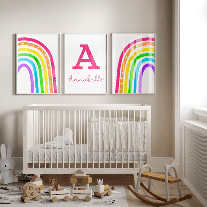 Nursery Wall Art Set - Digital Collection of 3 Prints - Bright rainbow