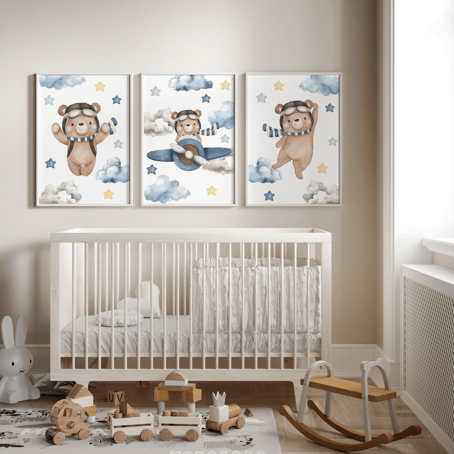 Nursery Wall Art Set - Digital Collection of 3 Prints - Blue bears