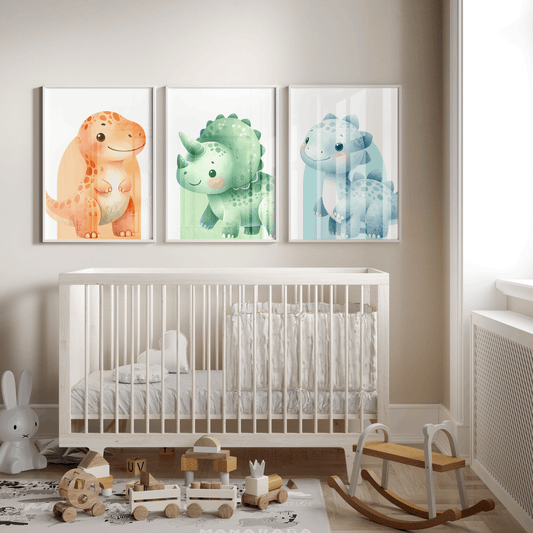 Nursery Wall Art Set - Digital Collection of 3 Prints - Dinosaur