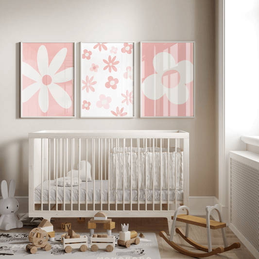 Nursery Wall Art Set - Digital Collection of 3 Prints - Pink Daisy 2