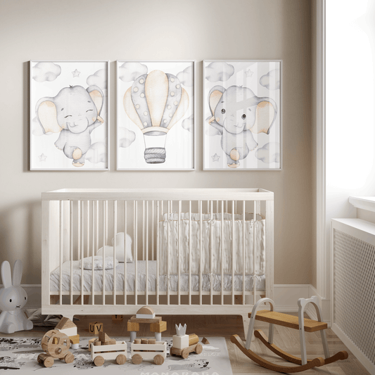 Nursery Wall Art Set - Digital Collection of 3 Prints - Elephant