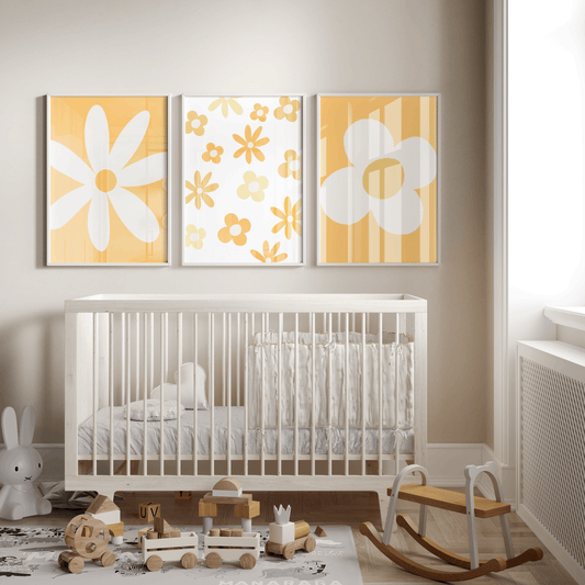 Nursery Wall Art Set - Digital Collection of 3 Prints - Orange Daisy 2