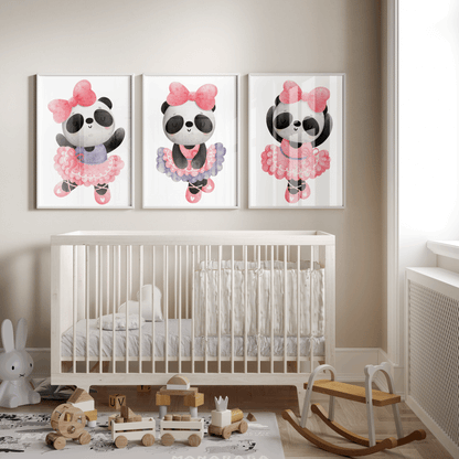 Nursery Wall Art Set - Digital Collection of 3 Prints - Ballerina Panda