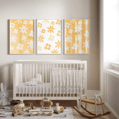 Nursery Wall Art Set - Digital Collection of 3 Prints - Orange Daisy