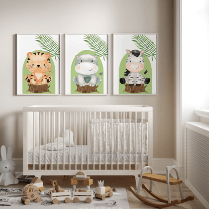 Nursery Wall Art Set - Digital Collection of 7 Prints - Green Safari