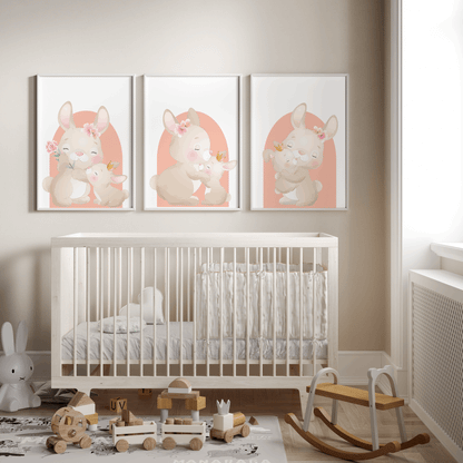 Nursery Wall Art Set - Digital Collection of 3 Prints - Bunny