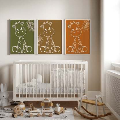 Nursery Wall Art Set - Digital Collection of 3 Prints - Boho giraffe outline