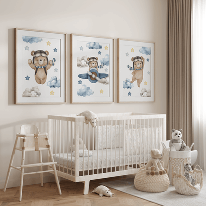 Nursery Wall Art Set - Digital Collection of 3 Prints - Blue bears