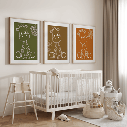 Nursery Wall Art Set - Digital Collection of 3 Prints - Boho giraffe outline