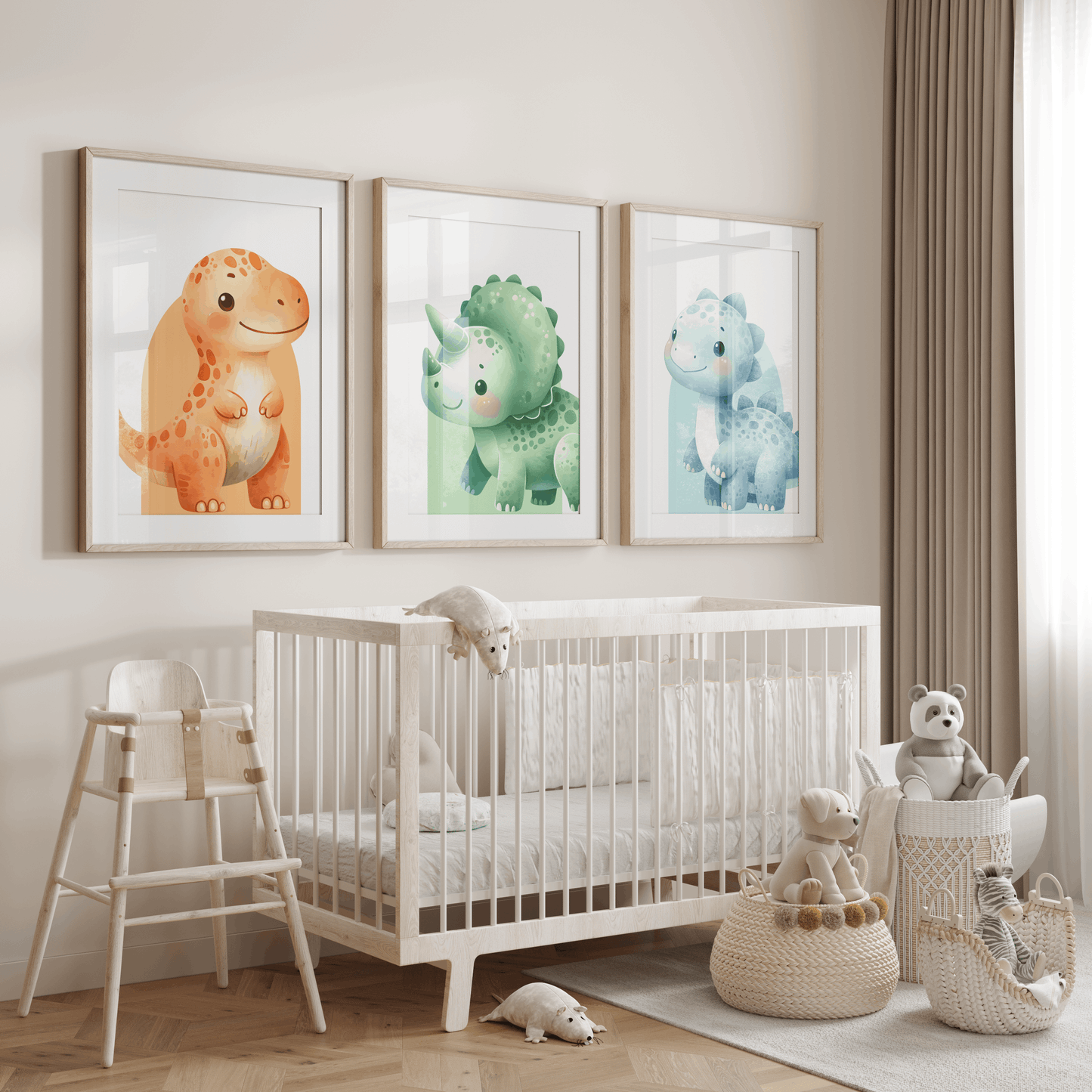 Nursery Wall Art Set - Digital Collection of 3 Prints - Dinosaur