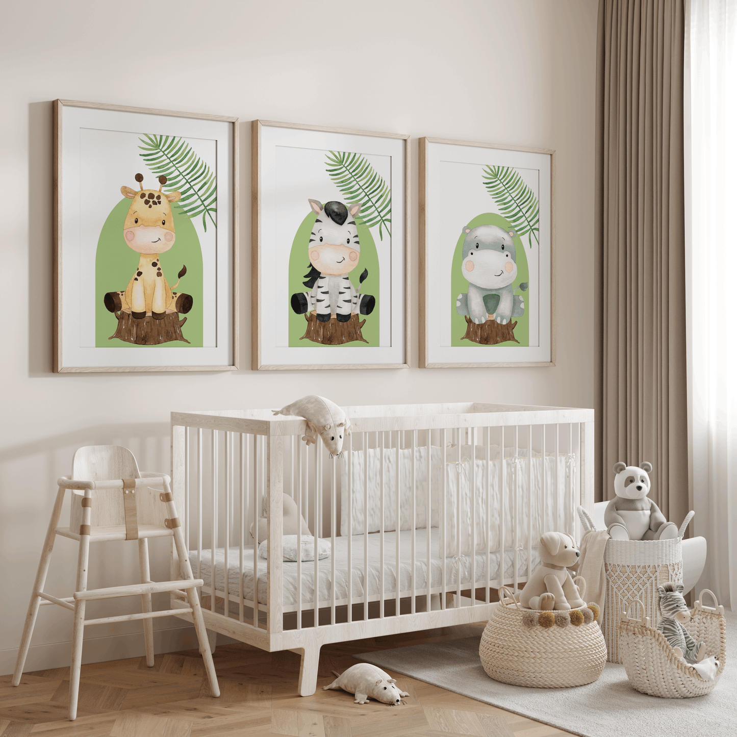 Nursery Wall Art Set - Digital Collection of 7 Prints - Green Safari