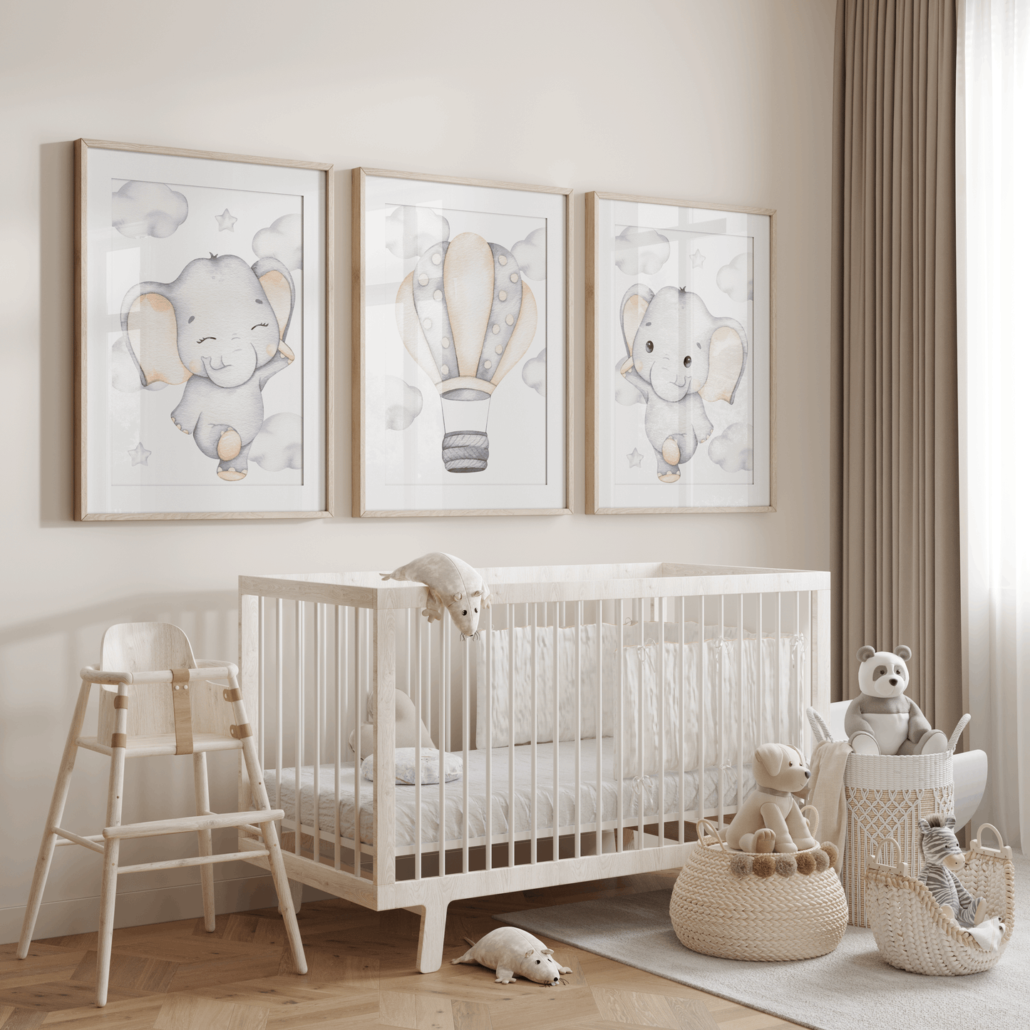 Nursery Wall Art Set - Digital Collection of 3 Prints - Elephant