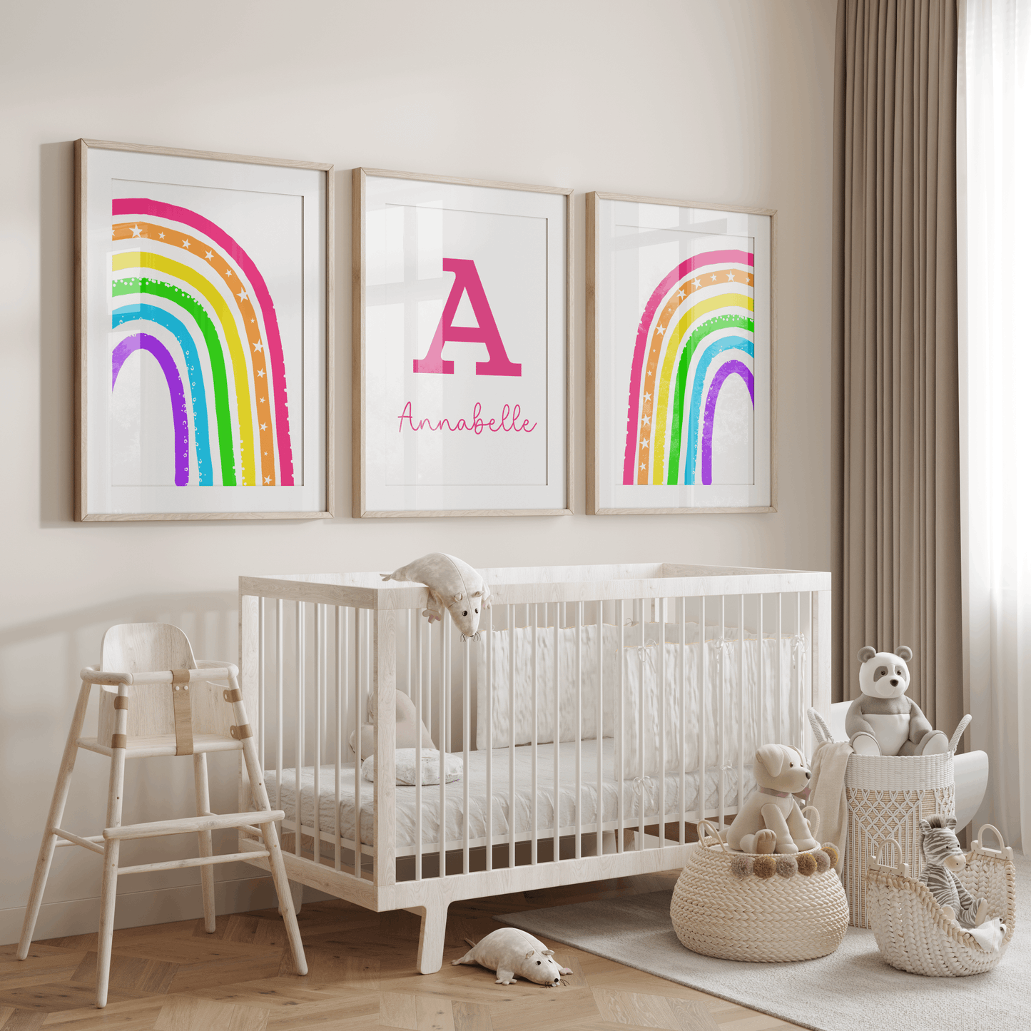 Nursery Wall Art Set - Digital Collection of 3 Prints - Bright rainbow