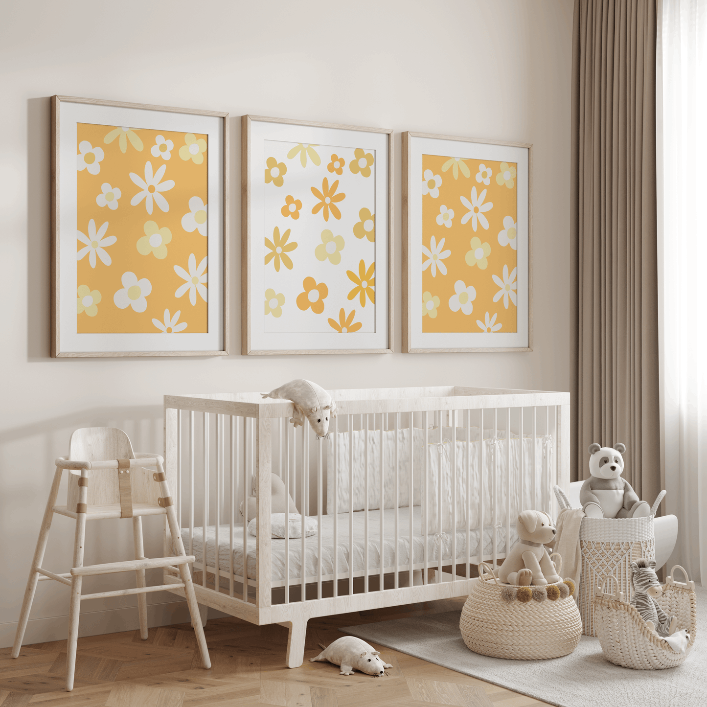 Nursery Wall Art Set - Digital Collection of 3 Prints - Orange Daisy