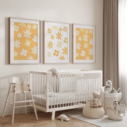 Nursery Wall Art Set - Digital Collection of 3 Prints - Orange Daisy