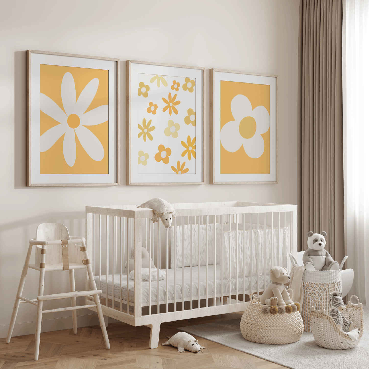 Nursery Wall Art Set - Digital Collection of 3 Prints - Orange Daisy 2