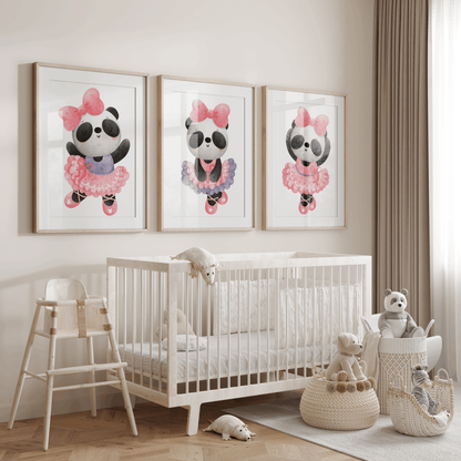 Nursery Wall Art Set - Digital Collection of 3 Prints - Ballerina Panda