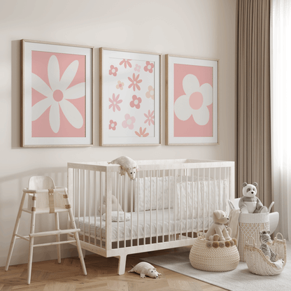 Nursery Wall Art Set - Digital Collection of 3 Prints - Pink Daisy 2