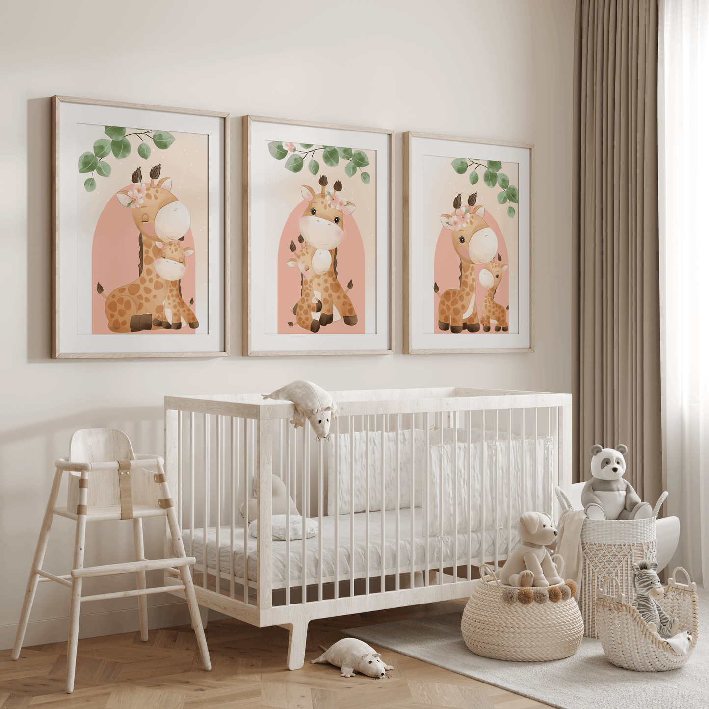 Nursery Wall Art Set - Digital Collection of 3 Prints - Pink Giraffe