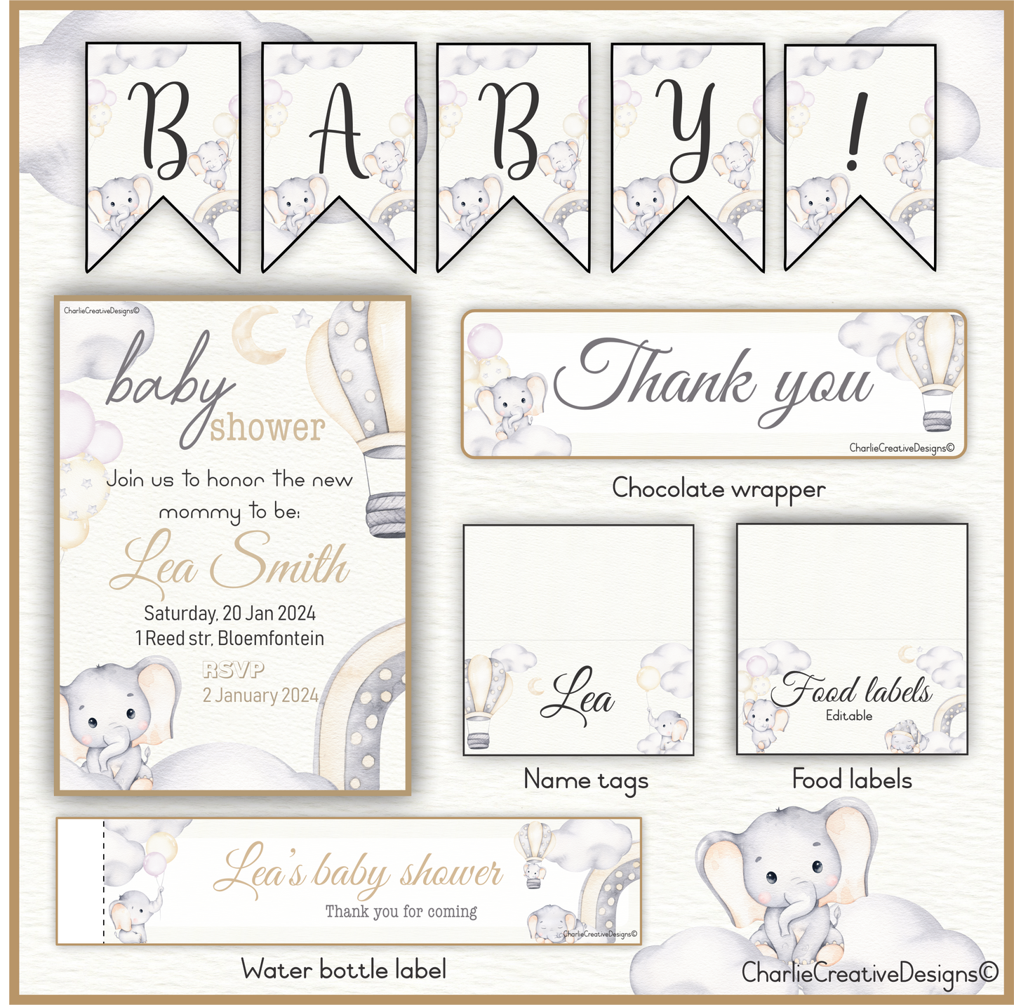 Elephant baby shower bundle