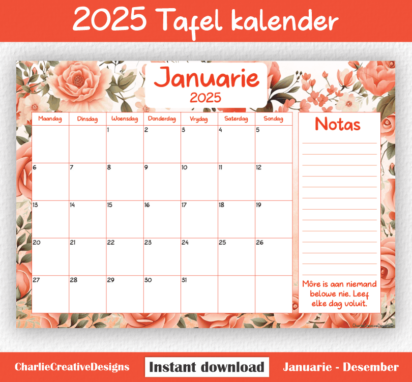 Peach blomme kalender 2025