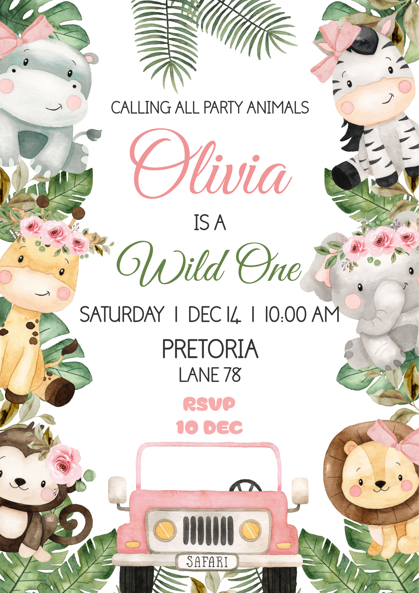 Pink safari invitation