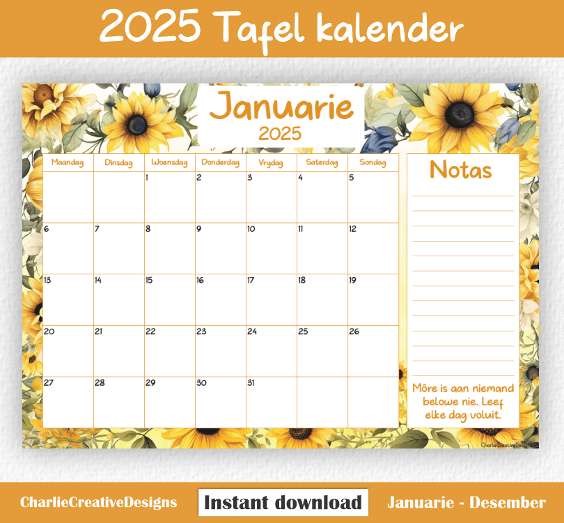 Sonneblom kalender 2025