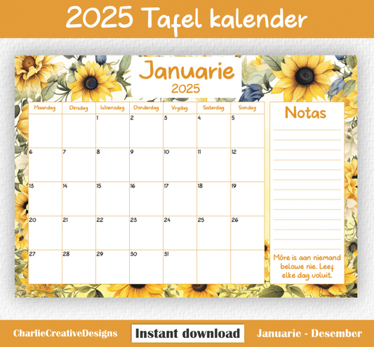 Sonneblom kalender 2025