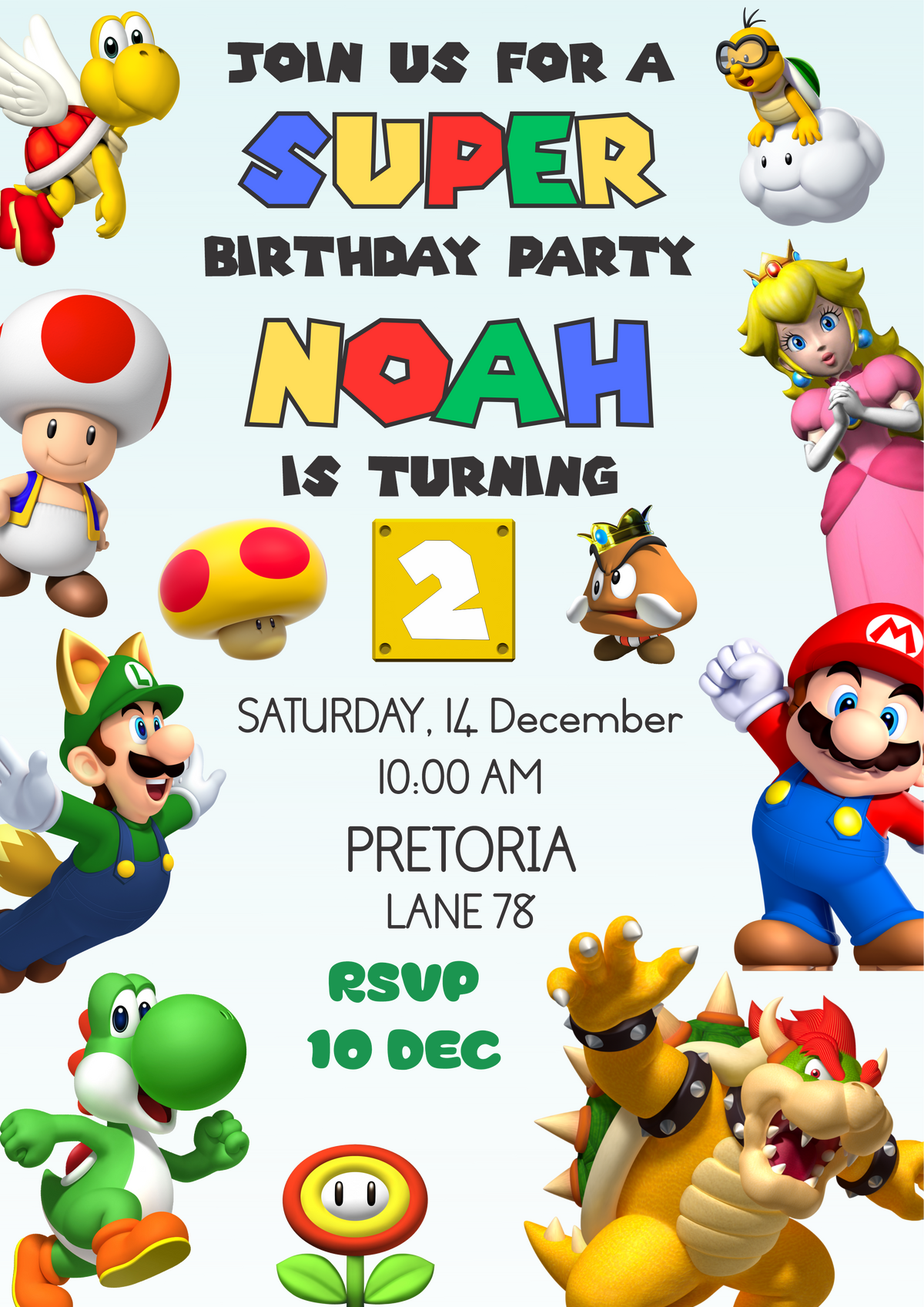 Super Mario invitation – Charlie Creative Designs