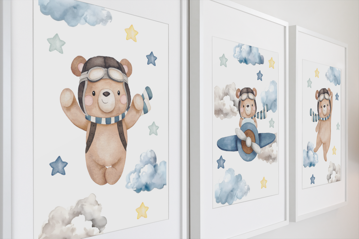 Nursery Wall Art Set - Digital Collection of 3 Prints - Blue bears